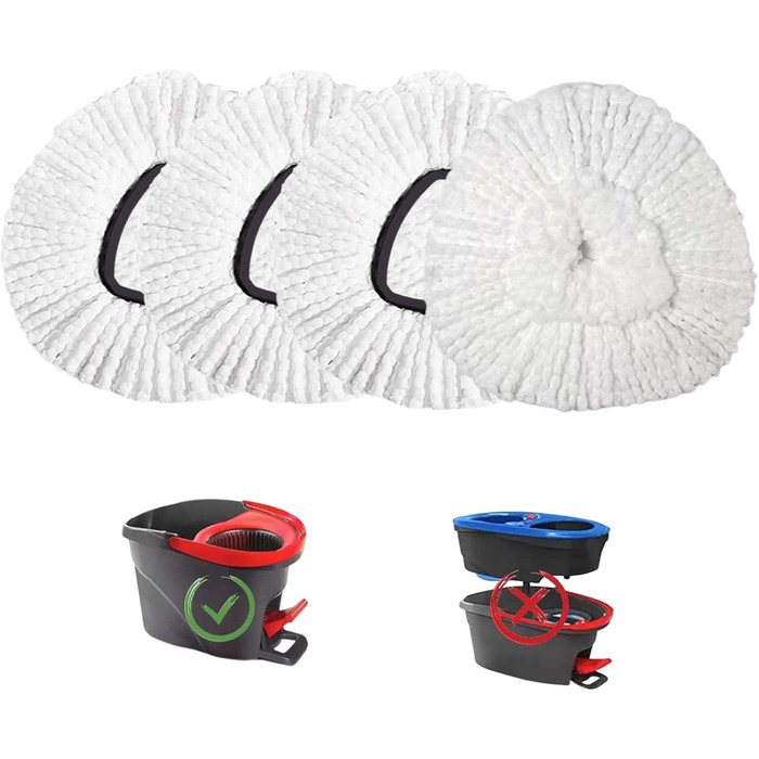 Replacement heads for O-Ceda mop, replacement head, replacement mop heads, microfiber replacement mop refills, easy cleaning, machine washable, pack of 4