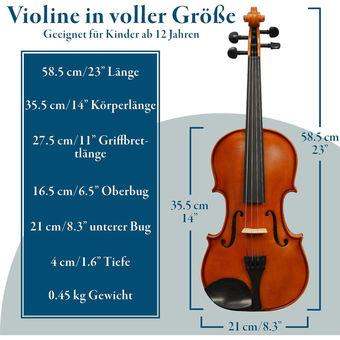 Скрипка Forenza Prima 2 4/4 - повний набір з ебонієвими накладками, кілочками, легким струною, дерев'яним луком, Розінг та сталевими пряжками. Повнорозмірна скрипка.