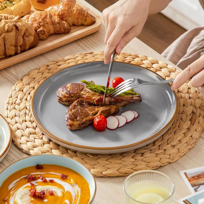 Набір посуду vancasso RENO 36 предметів: тарілки, супові тарілки, десертні тарілки, миски. Набір посуду з кераміки для 6 осіб, сучасний дизайн, безпечний для миття в посудомийній машині та розігріву в мікрохвильовій печі.