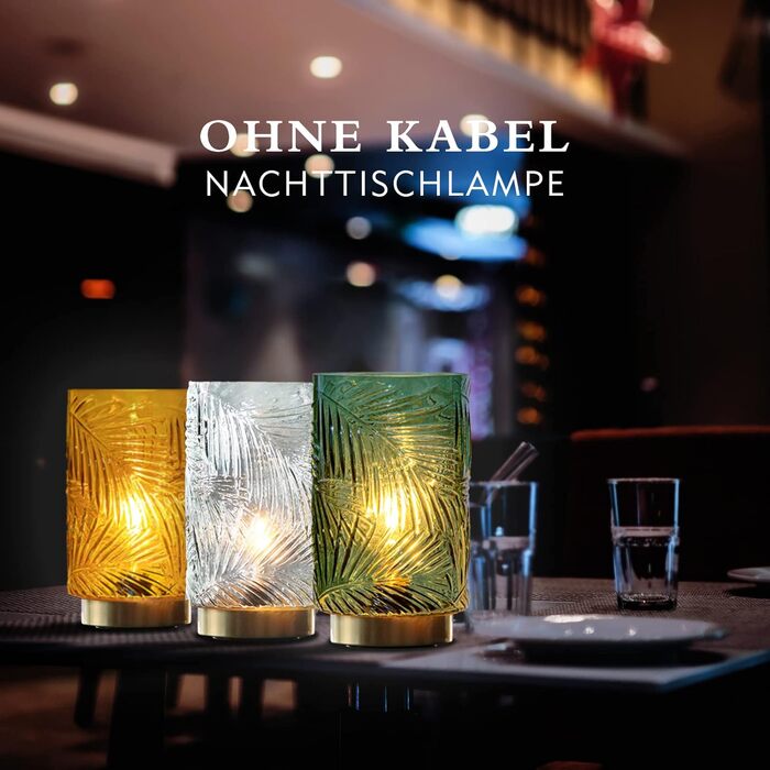 Настільна лампа MJ PREMIER акумуляторна LED з сенсорним вимикачем, регульована яскравість, скло, USB зарядка, аварійна лампа, зелена