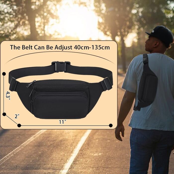 Чоловіча/жіноча поясна сумка Bauchtasche (Чорна) - спортивна, для подорожей, прогулянок з собакою
