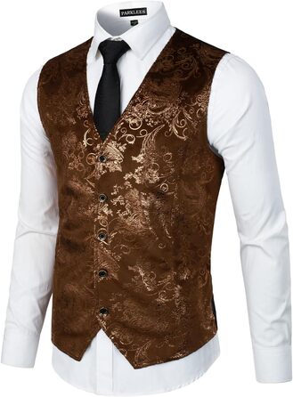 Жилет чоловічий PARKLEES, металевий візерунок пає, золотистий, блискучий, для весілля, балу, вечірки, костюма або смокінга, 3XL, коричневий