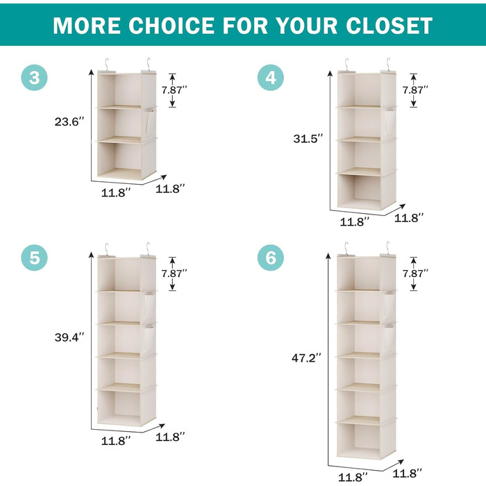 YOUDENOVA Органайзер для шафи з 6 відділеннями, полиця-вішалка, міцна конструкція з MDF та бамбуком, система зберігання, бежевий