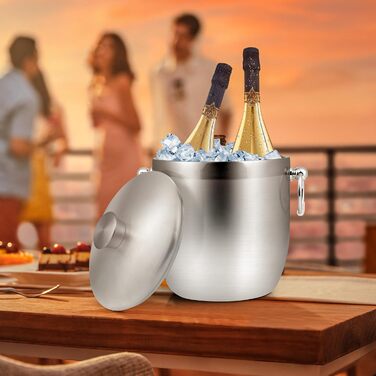 Еіскюбель Euakee з кришкою та щипцями, з нержавіючої сталі, 3L, для холодних напоїв, пива, шампанського та вина