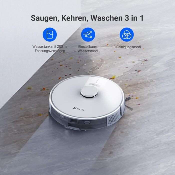 EZVIZ RE4C Plus: Робот-пилосос 3-в-1 з автоматичним очищенням, WiFi, LiDAR, 4000 Pa, керування через APP/Alexa/Google