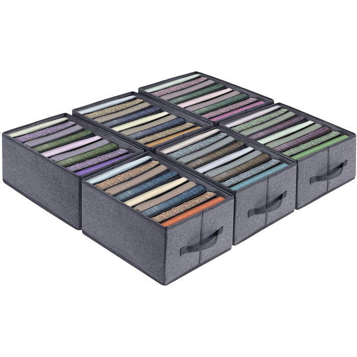 BIGLUFU 6-Piece Closet Organizer Fabric Folding Storage Boxes Set with 7 Compartments Drawer Organization System Storage for Clothes, T-shirts, Pants, Underwear, Jeans (9 Compartments)