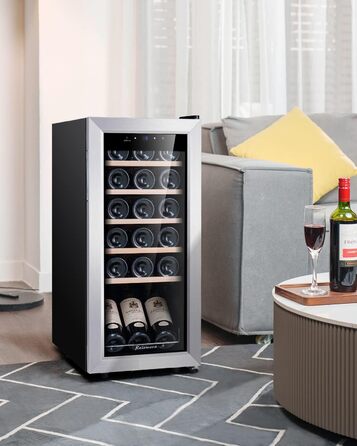 Kalamera 28-Bottle Wine Refrigerator with Touch Panel, Stainless Steel Door, and Adjustable Shelves - 5°C to 18°C Cooling Zone