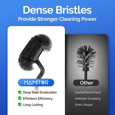 Набір для чищення унітазу HAMITOR з нержавіючої сталі: щітка для унітазу з кріпленням на стіну без свердління, для глибокого очищення під краєм, з швидковисихним підставкою, довга ручка для ванної кімнати - 2 шт (срібний)
