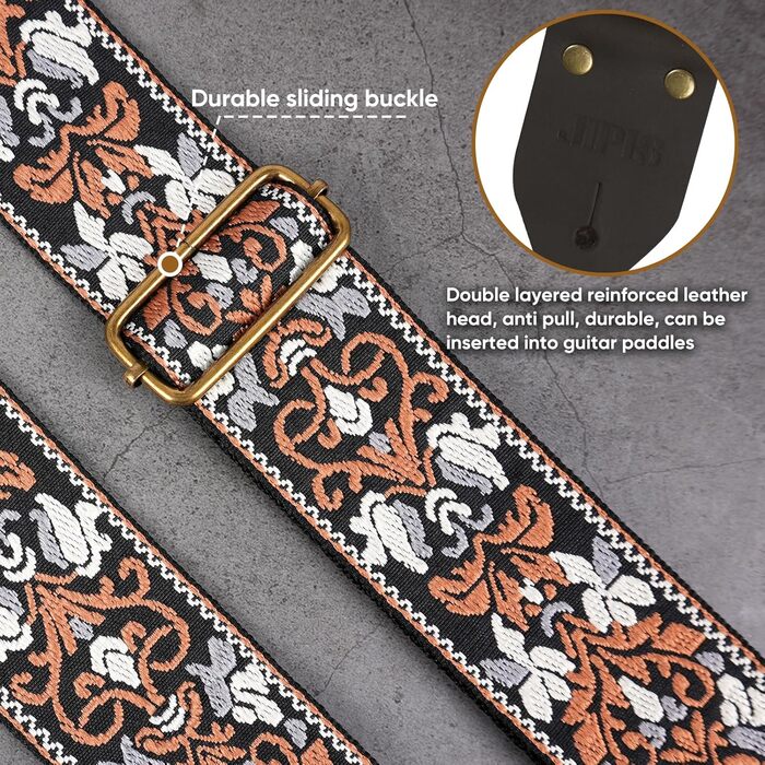 Гітарний ремінь Jacquard з вишивкою з бавовни та шкіряними кінцями для акустичної гітари (Gs-75-4 Retro Jacquard)