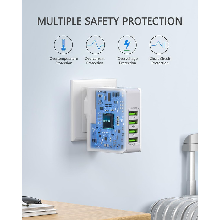 Універсальний адаптер LENCENT з USB-зарядкою 4 в 1, 22W (EU/US/UK/AU) для мобільних пристроїв