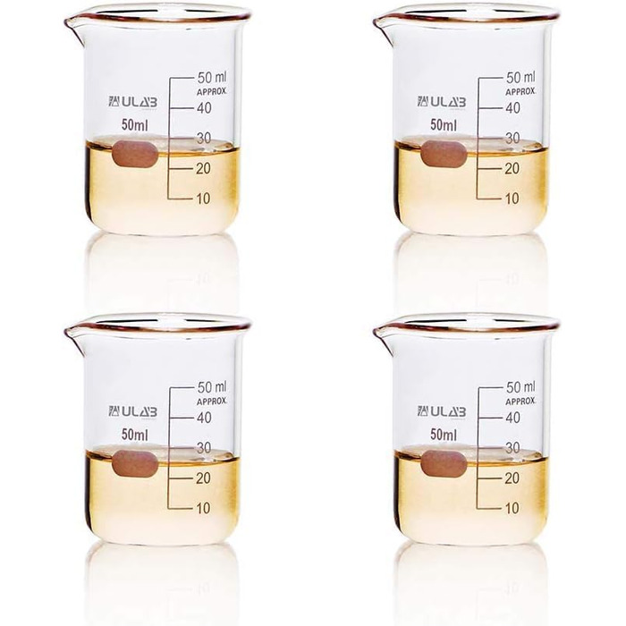 4 Pieces Berker Glass 50ml, Borosilicate Glass Beakers with Graduations, Beaker Set for Laboratory, Kitchen, School, UBG1019