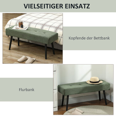 HOMCOM Upholstered Bench with Corduroy Cover, Tufted Bed Bench with Metal Legs, Shoe Bench Entryway Furniture for Bedroom, Living Room, Hallway 100 x 36 x 45 cm Green | Aosom