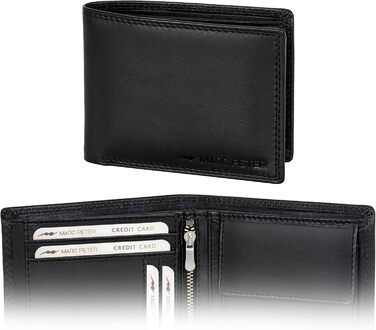 Marc Peter® Genuine Leather Wallet Hanover | Wallet for Men with RFID Protection | Large 10 Compartment Card Holder | Black Nappa Wallet