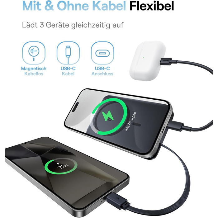 Power Bank Baseus EnerFill MagSafe 10000mAh, 22.5W USB-C, 15W Wireless, для iPhone 17/16/15/14/13/12, сірий