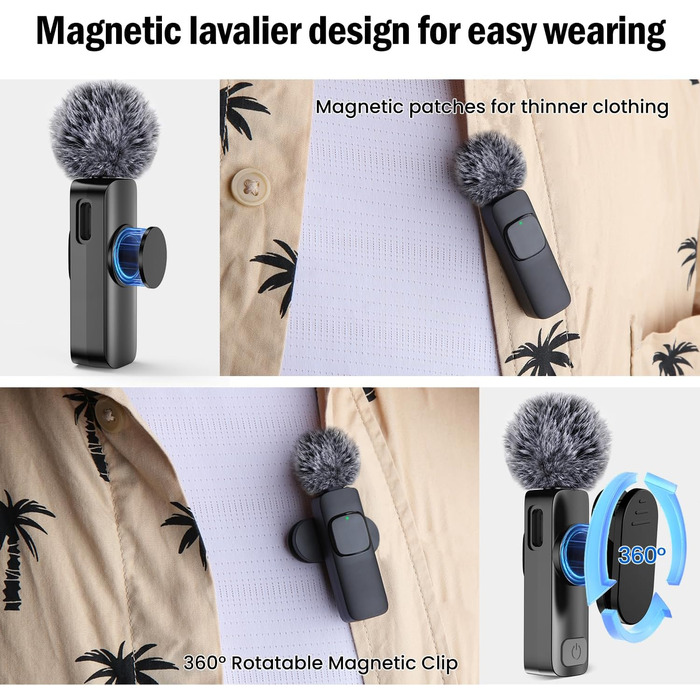 Бездротовий петличний мікрофон з 4 режимами запису для Android, iPhone, PC – Mini-мікрофон для відео, TikTok, YouTube, Live-трансляцій та інтерв'ю (K1)