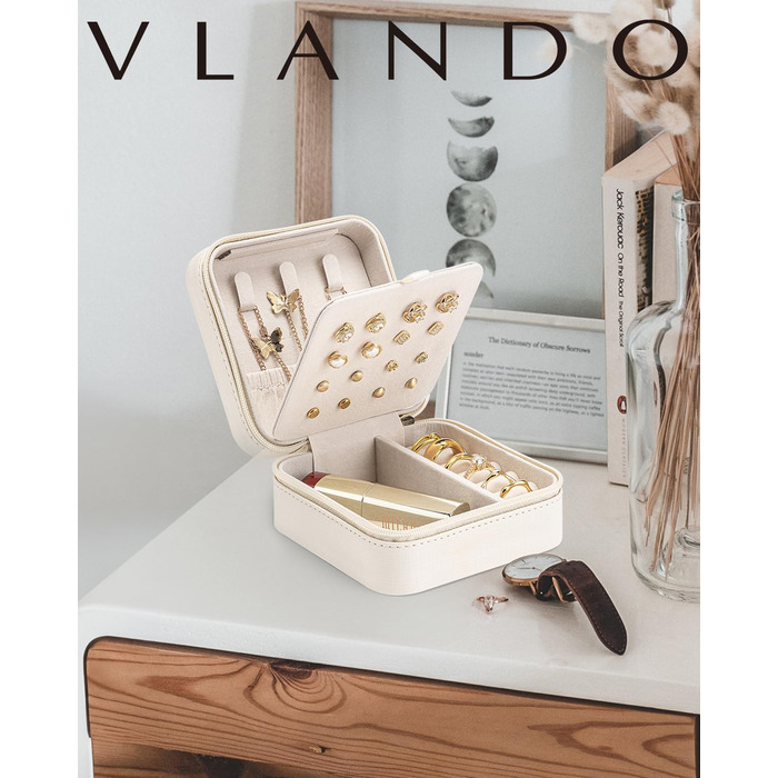 Скринька для прикрас Vlando з екошкіри, маленька, для подорожей, сережки, ланцюжки, з дзеркалом