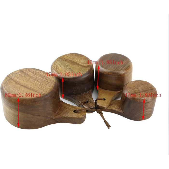 Wooden measuring cups and spoons, for baking, cooking, spices, coffee, tea, powdered milk, set of 4