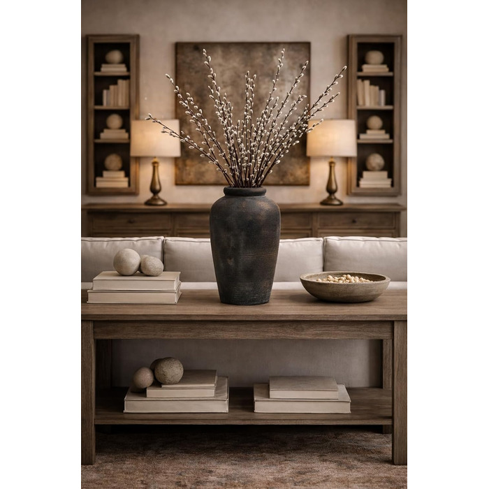 Велика керамічна ваза ручної роботи, 27.9 см, мінімалістична, декоративна ваза в стилі фермерського дому для декорування дому, вітальні, полиці, входу, весілля, столу (бронза)