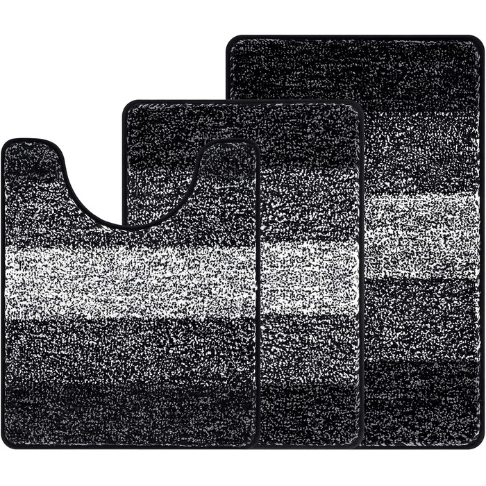 Enyhom 3-Piece Microfiber Bath Mat Set - Non-Slip Bathroom Rugs & Toilet Lid Cover - Soft & Washable (Black, 45x65cm, 50x80cm, 50x60cm)