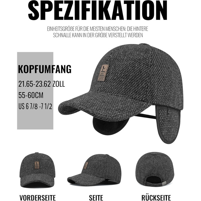 Кепка CLAPE з вушками Full Cap для чоловіків, Outdoor, спортивна кепка, стиль Old School, Dad Hat, в'язана кепка, зима/осінь/весна, універсальний розмір