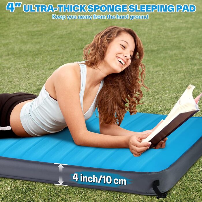 Sportneer Self-Inflating Camping Mat - 198x76cm Outdoor Sleeping Pad - 10cm Thick Air Mattress for Tent, Overnight Stays, Sunbathing, Relaxation, and Picnics