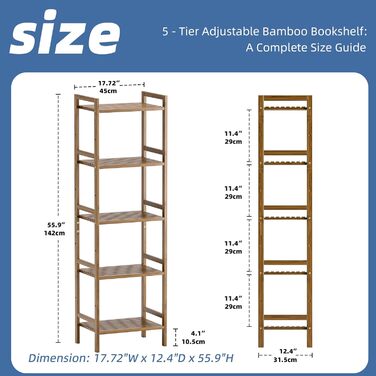 HITNET 5-Tier Freistehendes Bücherregal (Weiß/Walnuss)