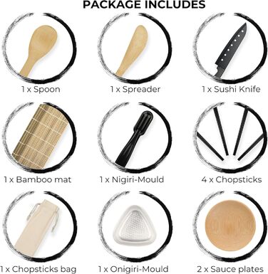 Набір для приготування суші на 17 частин. Професійний набір для суші, бамбукова килимок, ніж, форми для нігірі та онігірі, палички, ложка. Maker B