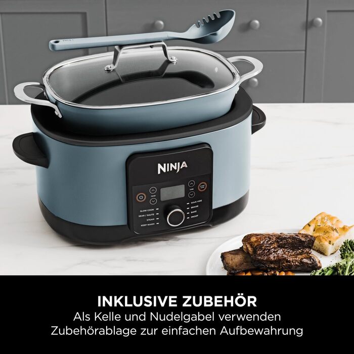 Ninja Foodi PossibleCooker 8 л: мультиварка 8-в-1, мультикочер, сковорода, пароварка, для 8 порцій, сірий колір, MC1001EU