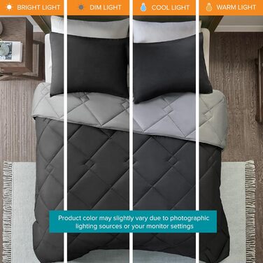 Комплект постільної білизни Comfort Spaces Vixie з декор. стеганим малюнком, чорно-сірий, Twin/Twin XL
