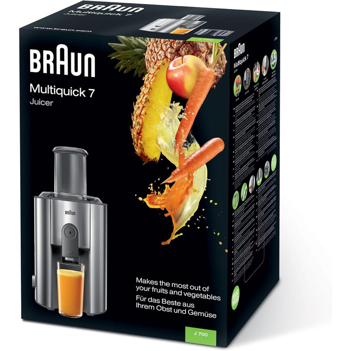 Центрифужна соковижималка Braun MultiQuick 7, 1000 Вт, завантажувальний отвір 75 мм, срібляста