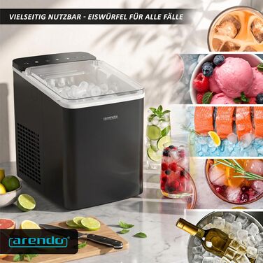 Льодогенератор Arendo Ice Cube Maker, 150 Вт, 12 кг льоду на добу, два розміри кубиків, автоматичне вимкнення, чорний