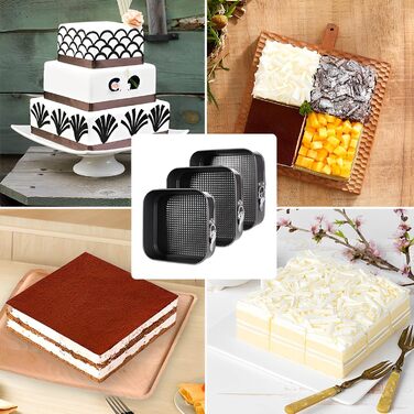 Набір форм для випікання тортів та кексів, квадратні, чорні, металеві, знімний дно, антипригарне покриття