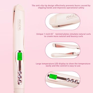 Випрямляч для волосся ANGENIL Pro Ceramic Twist 2-в-1 рожевого кольору: випрямлення, завивка, хвилі. З термостійким килимком