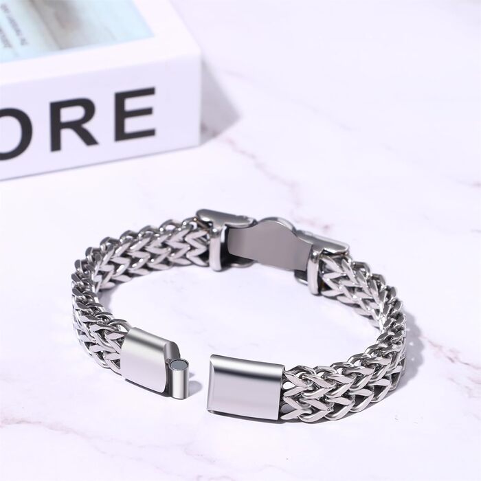 Чоловічий браслет-ланцюг JewelryWe в готичному стилі: срібний браслет з черепом для байкерів, сталевий ланцюг на руку