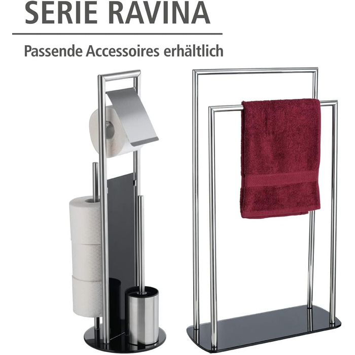 Набір для туалету WENKO Ravina 3в1 з нержавіючої сталі матового кольору (тримач туалетного паперу, тримач запасних рулонів, тримач щітки) Ø 20 x 70 см, сріблястий матовий