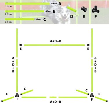 Набір для аджиліті для собак: перешкоди, стрілки для слалому, обладнання для тренувань. Регульована висота, 104x70x101 см, зелений