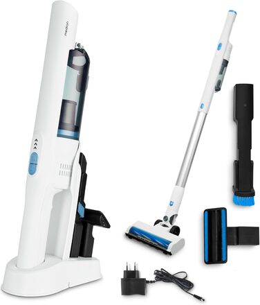 MEDION MD11515: Бездротовий акумуляторний пилосос 2-в-1 (білий) з насадкою для підлоги та трубою, BLDC мотор, HEPA 13 фільтр, 20 kPA, станція зарядки
