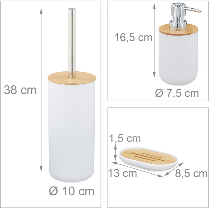 Набір для ванної кімнати Relaxdays, 6 предметів: аксесуари з пластику та бамбука, повний комплект