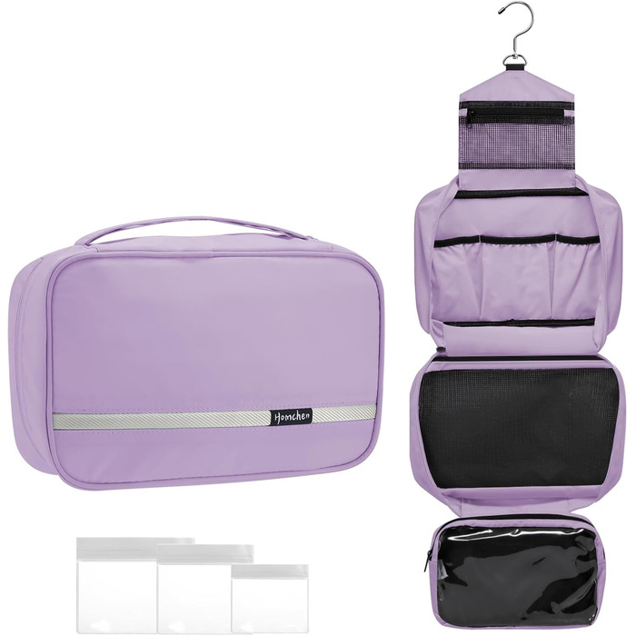 Подорожня туалетна косметичка для чоловіків та жінок з 4 відділеннями, велика місткість, компактна, фіолетова
