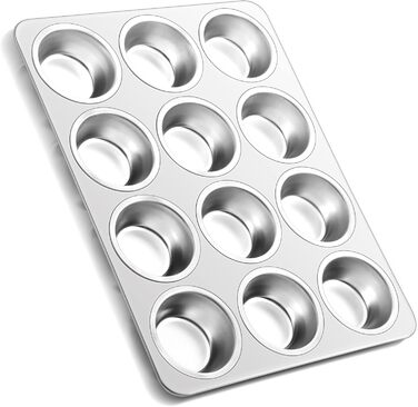 Joyfair Muffin Tin, Stainless Steel Muffin Pan for 12 Muffins, Muffin Baking Pans 35 x 27cm, Muffin Baking Pan for Cupcakes, Brownies, Pudding, Cake, Non-Toxic & Healthy, Oven & Dishwasher Safe