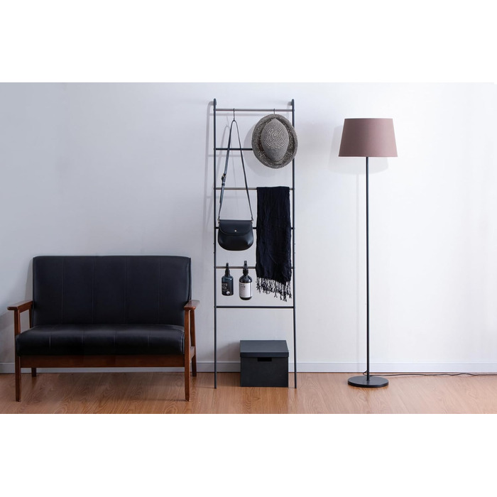Iris Ohyama Stylish Clothes Rack, Ladder Design, Black, Includes Hooks, Robust Frame, Non-Slip, For Bedroom, Studio, Closet, Space-Saving, Clothes Drying Rack, Easy Assembly, PI-O150