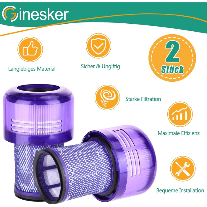 Фільтри для пилососа Dyson V7 V8: комплект 2 шт. HEPA-фільтр після мотора та 2 попередні фільтри. Замінники DY-96566101, DY-96747801 (V12-2P)