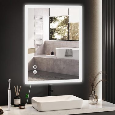 Круглий дзеркало для ванної кімнати YOLEO з підсвічуванням, 60 см, сенсорне керування, захисне скло, 3 кольори світла, регулювання яскравості, 70x50 см