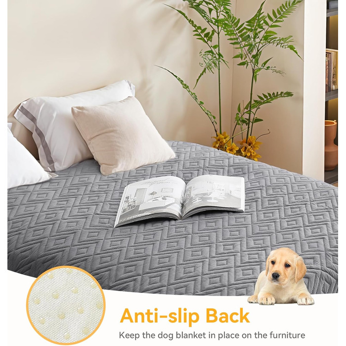 Водонепроникний килимок для собак, антиковзкий та пральний, ковдра для собак та котів, захист дивану від шерсті та подряпин, ідеально підходить для дивану, ліжка, автокрісла (Сірий, 97×190см) (170x210см)