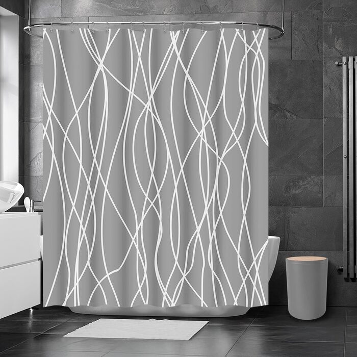 Набір аксесуарів для ванної кімнати Britimes, сірий: душова завіса, відро для сміття, дозатор мила, тримач для унітазної щітки, тримач для зубних щіток та стаканчик для зубних щіток