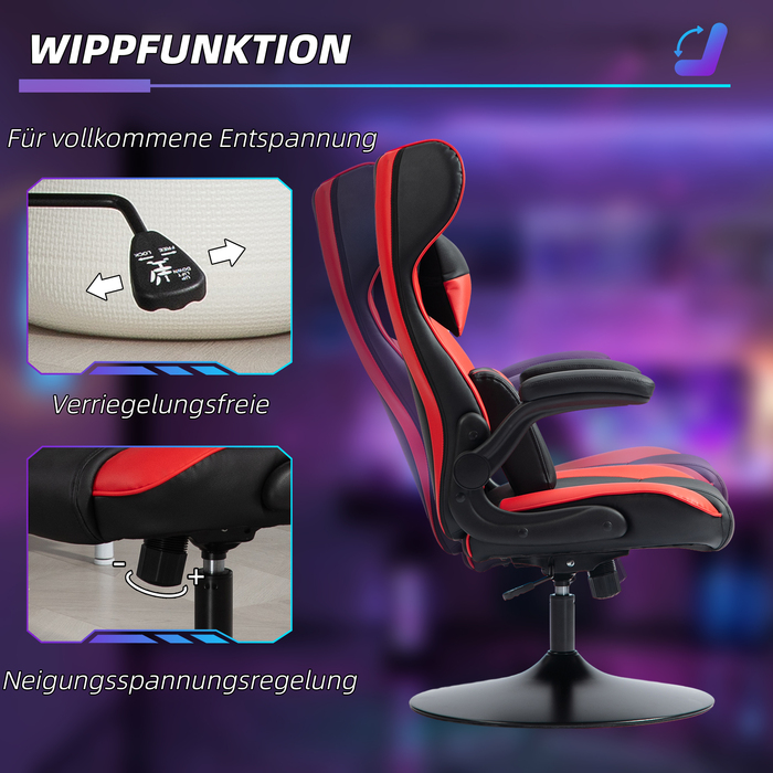 Vinsetto Gaming Chair with Rocking Function, Ergonomic Computer Chair, Height-Adjustable Office Chair, Swivel Desk Chair with Head and Lumbar Pillow, Supports up to 120 kg, Black+Red | Aosom
