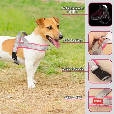 Нашийник для собак середніх та маленьких порід, цуценят, кольоровий, з м'якою підкладкою, з ручкою та кільцем, світловідбиваючий, легкий, чорно-сірий, (M, сірий+рожевий)