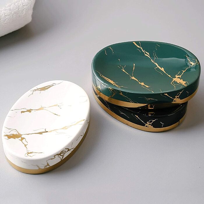 Керамічна мильниця FülleMore з імітацією мармуру, 12x8.5 см, темно-зелений колір