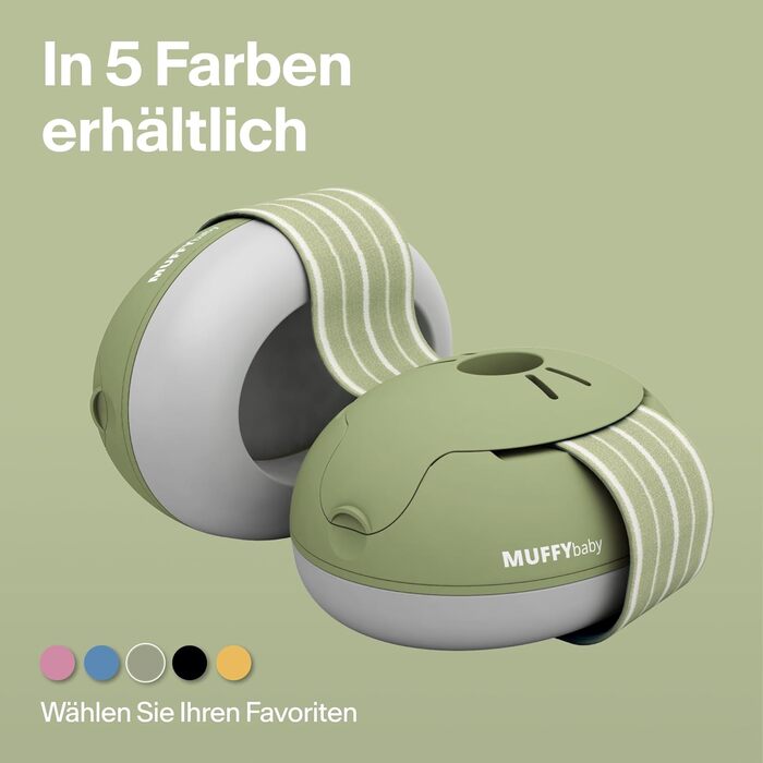 Захисні навушники Alpine Muffy Baby Klassik для дітей до 36 місяців - захист від шуму, антиковзне регульоване наголов'я, безпечні та сертифіковані в Німеччині, зелений колір