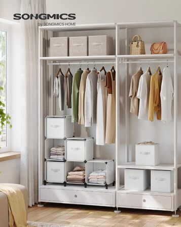 SONGMICS Cube Shelf with 6 Boxes, Shelving System, Storage Shelf with 6 Cubes, DIY, Expandable, Space-Saving, Bedroom, White LPC062W06